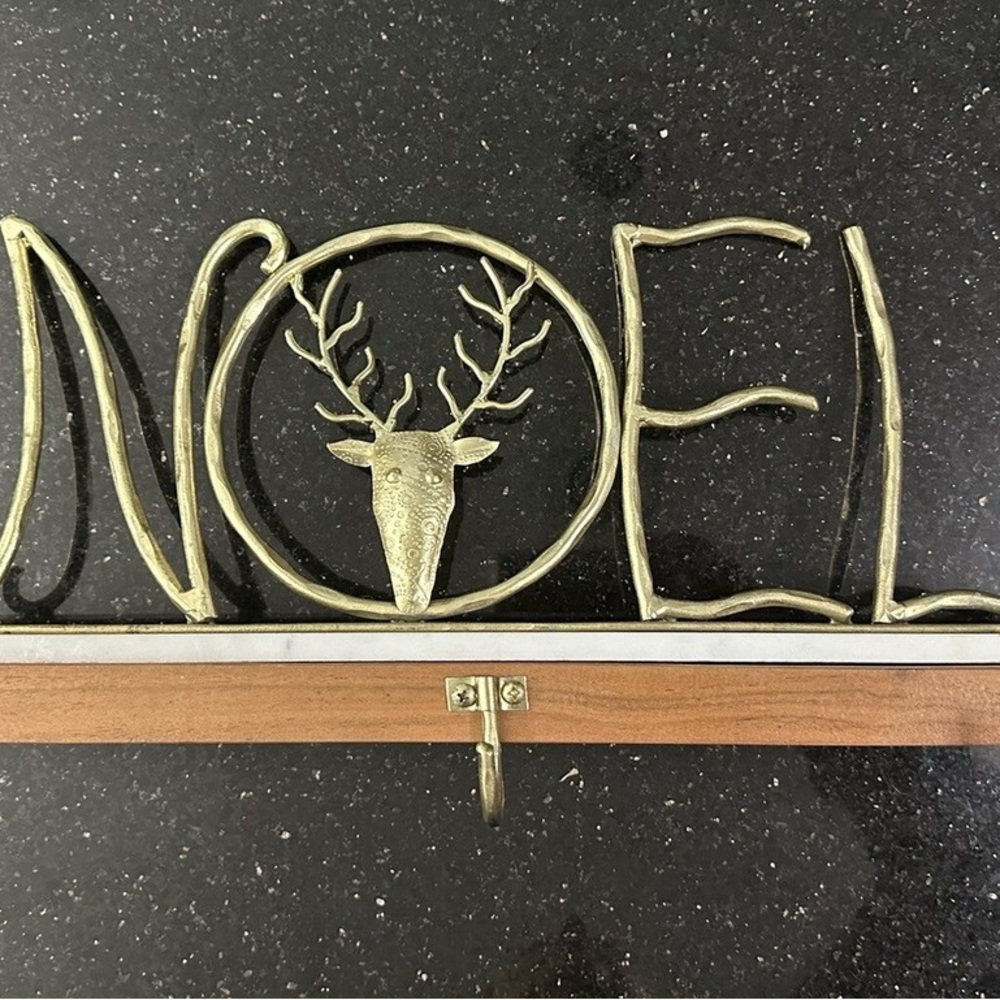 STOCKING HOLDER NOEL Marble Metal Wood DEER Reindeer Hanging 
Hooks 3